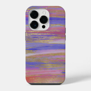 Abstract Purple, Coral and Gold Painted Strokes iPhone 14 Pro Case