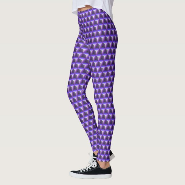 Abstract Purple Cube Block Pattern Leggings (Left)