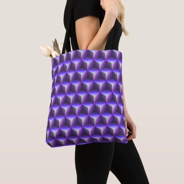 Abstract Purple Cube Block Pattern Tote Bag (Close Up)