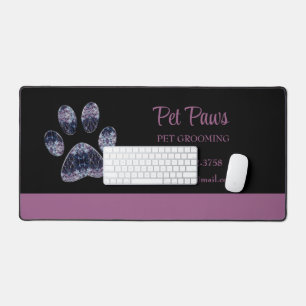 Abstract Purple Dog Paw Pet Grooming Service Desk Mat