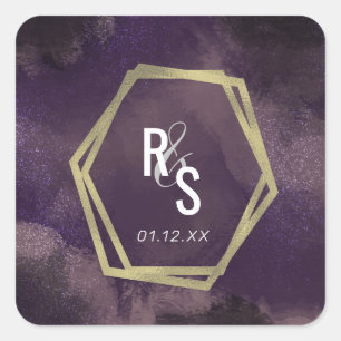 Abstract Purple Faux Gold Splash Wedding Suite Square Sticker