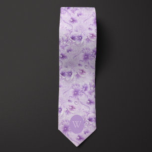 Abstract Purple Floral Monogram Tie