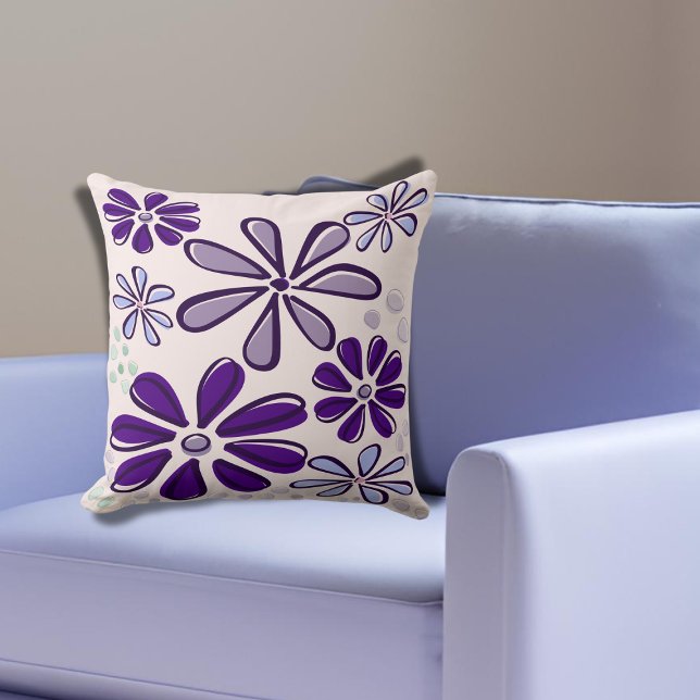 Abstract Purple Flower Doodle  Cushion (Abstract Purple Flower Doodle Throw Pillow)