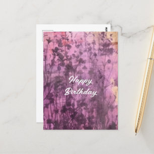 Abstract Purple Flowers Birthday Watercolor Postcard