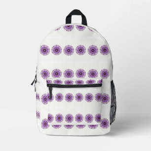 Abstract purple flowers on white printed backpack