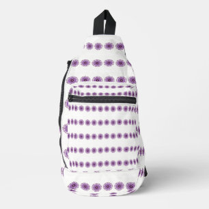 Abstract purple flowers on white sling bag