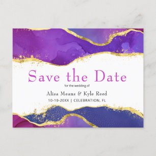 Abstract Purple Fuchsia Gold Save the Date Announc Announcement Postcard