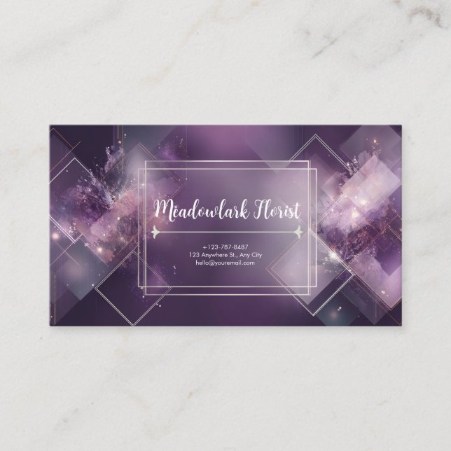 Abstract Purple Geometric Gold Glitter Business Card (Front)
