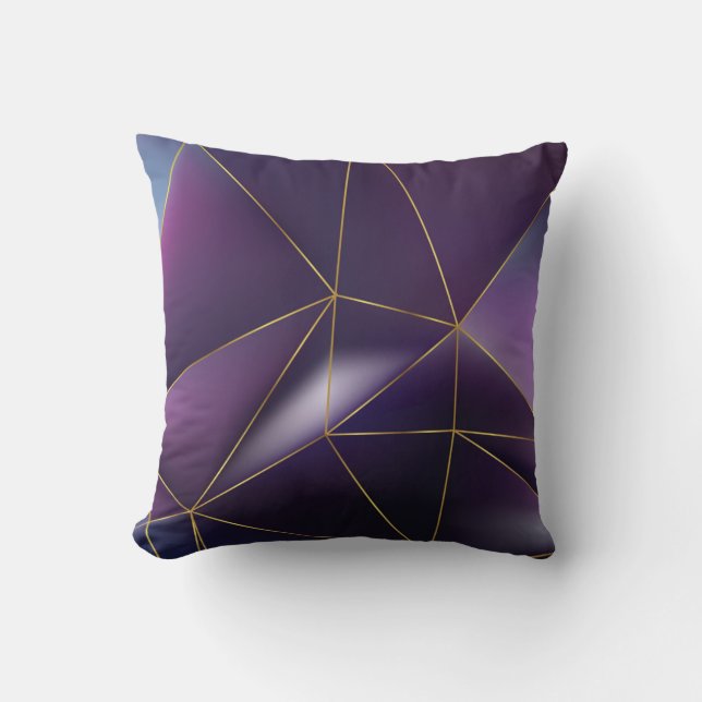 Abstract purple geometric with golden lines cushion (Front)