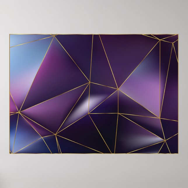 Abstract purple geometric with golden lines poster (Front)