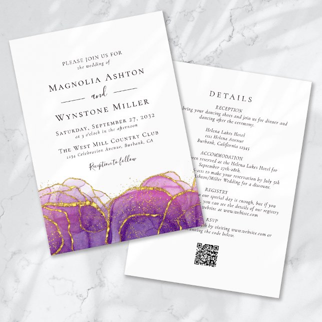 Abstract Purple Gold All in One Wedding Invitation (Creator Uploaded)