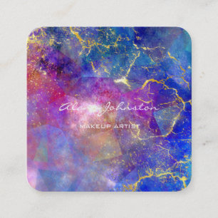 Abstract Purple Gold Blue Makeup Artist Square Business Card