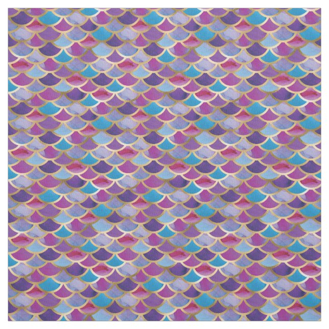 Abstract Purple Gold Mermaid Scale Pattern Fabric (Swatch)