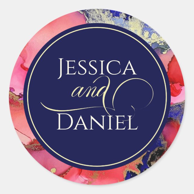Abstract Purple Gold Red Wedding Classic Round Sticker (Front)