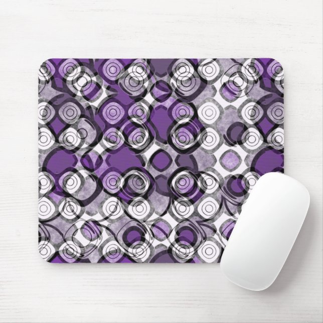 Abstract Purple, Gray and Black Circle Pattern Mouse Pad (With Mouse)