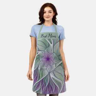 Abstract Purple Green Flower Fractal Art Best Mum Apron