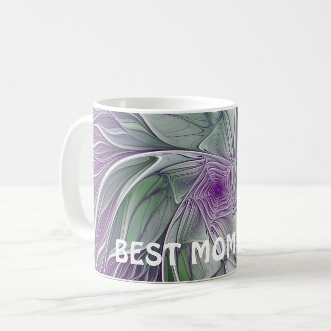 Abstract Purple Green Flower Fractal Art Best Mum Coffee Mug (Front Left)