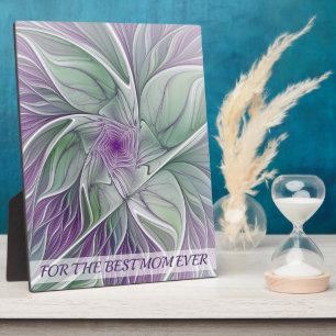 Abstract Purple Green Flower Fractal Art Best Mum Plaque