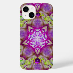 ABSTRACT PURPLE GREEN FUCHSIA STARS WITH GEMSTONES Case-Mate iPhone 14 CASE