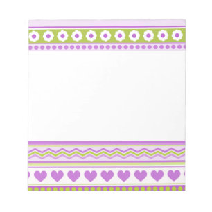 Abstract Purple green pattern + dots flowers heart Notepad
