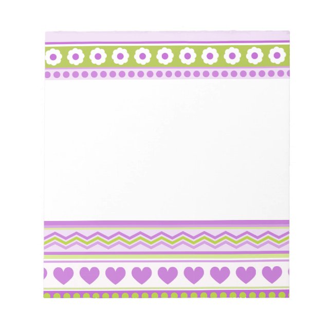 Abstract Purple green pattern + dots flowers heart Notepad (Front)