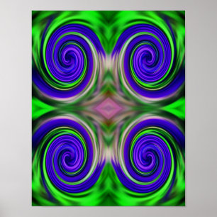 Abstract Purple Green Swirls Colours Poster