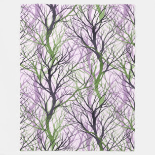 Abstract purple green tree branches fleece blanket