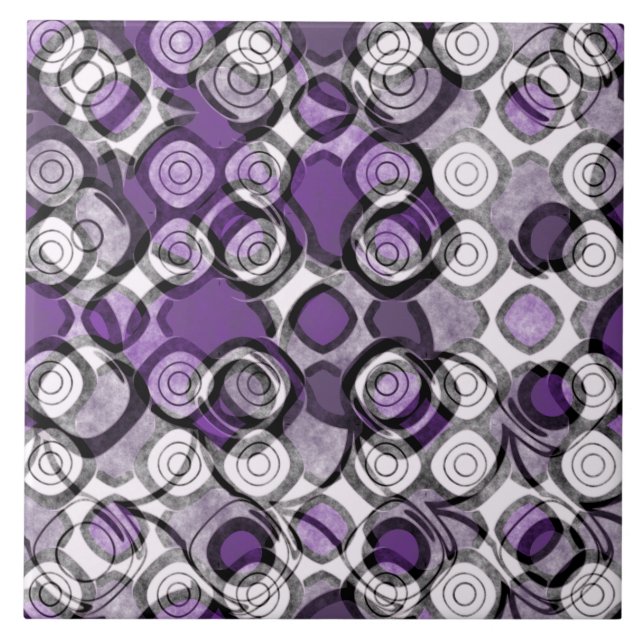 Abstract Purple, Grey and Black Circle Pattern Ceramic Tile (Front)