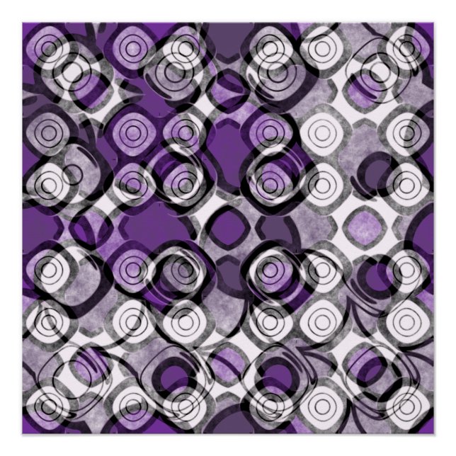 Abstract Purple, Grey and Black Circle Pattern Poster (Front)