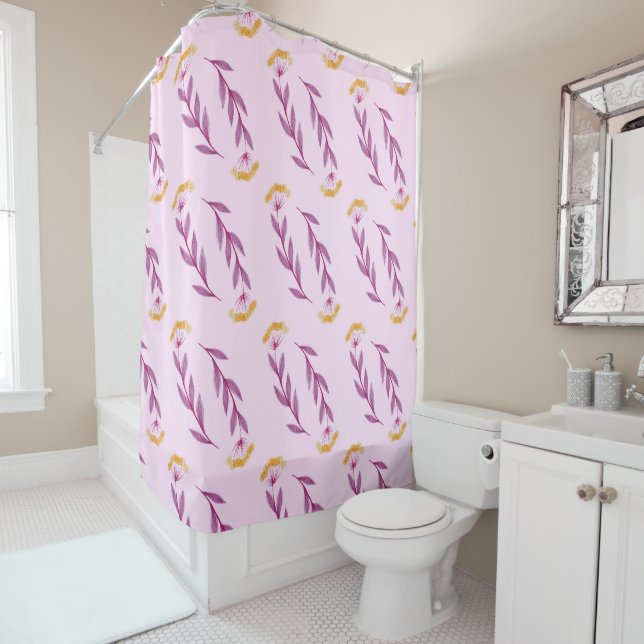 Abstract Purple Leaf Pattern Shower Curtain (In Situ)