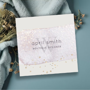 Abstract Purple Lilac Brush Stoke Monogram Glitter Square Business Card