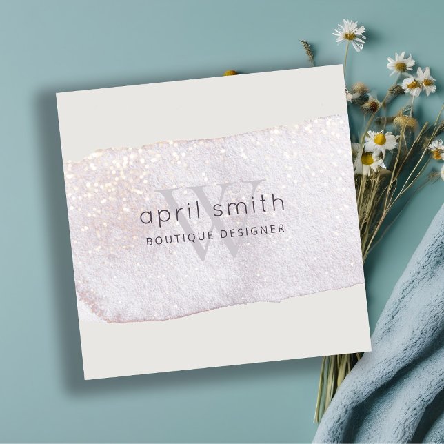 Abstract Purple Lilac Brush Stoke Monogram Shiny Square Business Card (Creator Uploaded)