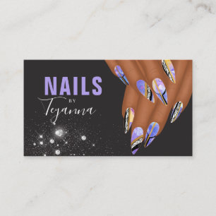 Abstract Purple Marble Glitter Hands Nail Artist B Business Card