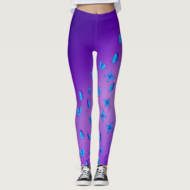 Abstract Purple Moon and Butterflies  Leggings (Front)