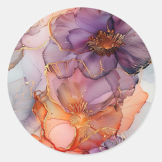 Abstract Purple Orange Gold Marble Alcohol Ink  Classic Round Sticker