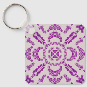 Abstract Purple Orchid Flower Design Pattern Art Key Ring