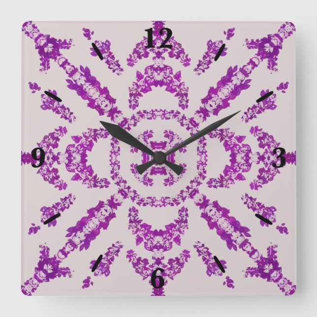Abstract Purple Orchid Flower Design Pattern Art Square Wall Clock (Front)