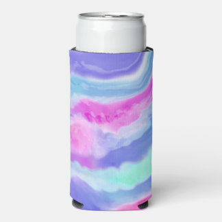 Abstract Purple Pink and Aqua Can or Bottle Cooler