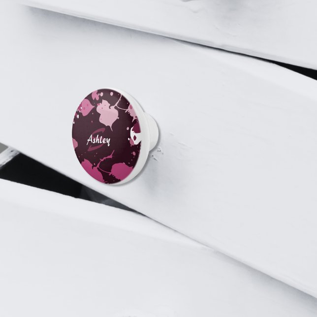 Abstract Purple Pink Paint Splatter Splash Drops Ceramic Knob (Abstract Purple Pink Paint Splatter Splash Drops Ceramic Knob)