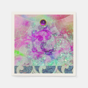 ABSTRACT PURPLE PINK TEAL BLUE WAVES  IN SPARKLES NAPKIN