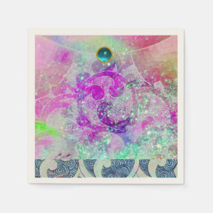 ABSTRACT PURPLE PINK TEAL BLUE WAVES  IN SPARKLES NAPKIN