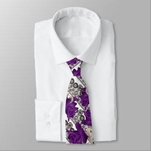 Abstract purple roses flowers floral lace vintage tie