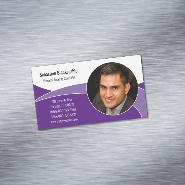 Abstract Purple Security Professional Custom Photo Magnetic Business Card (In Situ)