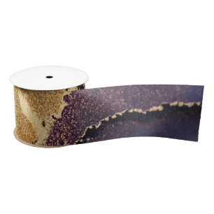 Abstract Purple Tan Gold  Satin Ribbon