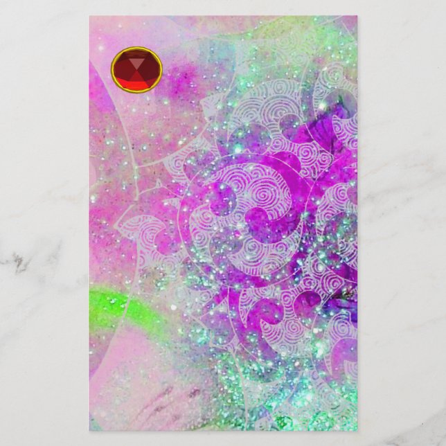 ABSTRACT PURPLE TEAL BLUE SWIRLS,WAVES,RED RUBY (Front)