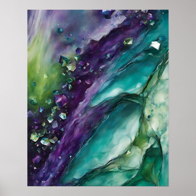 ABSTRACT PURPLE TEAL GREEN MARBLE ART POSTER (Front)