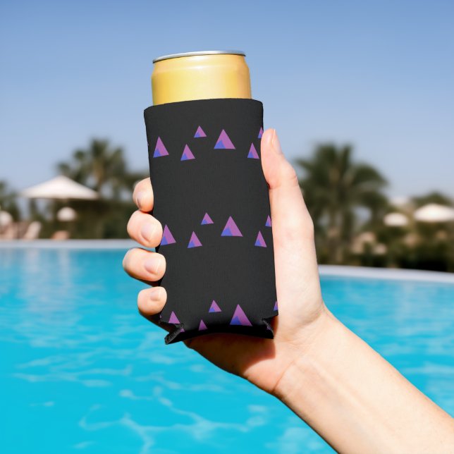 Abstract purple triangles on black seltzer can cooler (In Situ Pool)