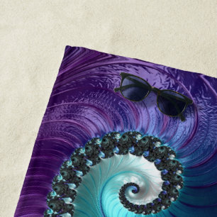 Abstract Purple Turquoise Gradient Spiral Fractal Beach Towel