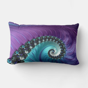 Abstract Purple Turquoise Gradient Spiral Fractal Lumbar Cushion