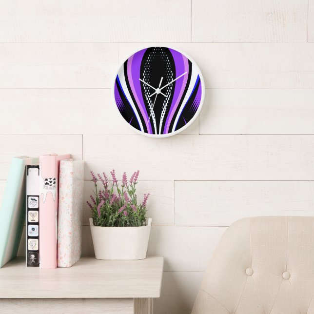 Abstract Purple White and Black Curve Clock (Reading Room)